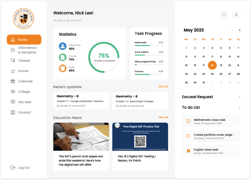 Collegiate Academy of Seoul dashboard